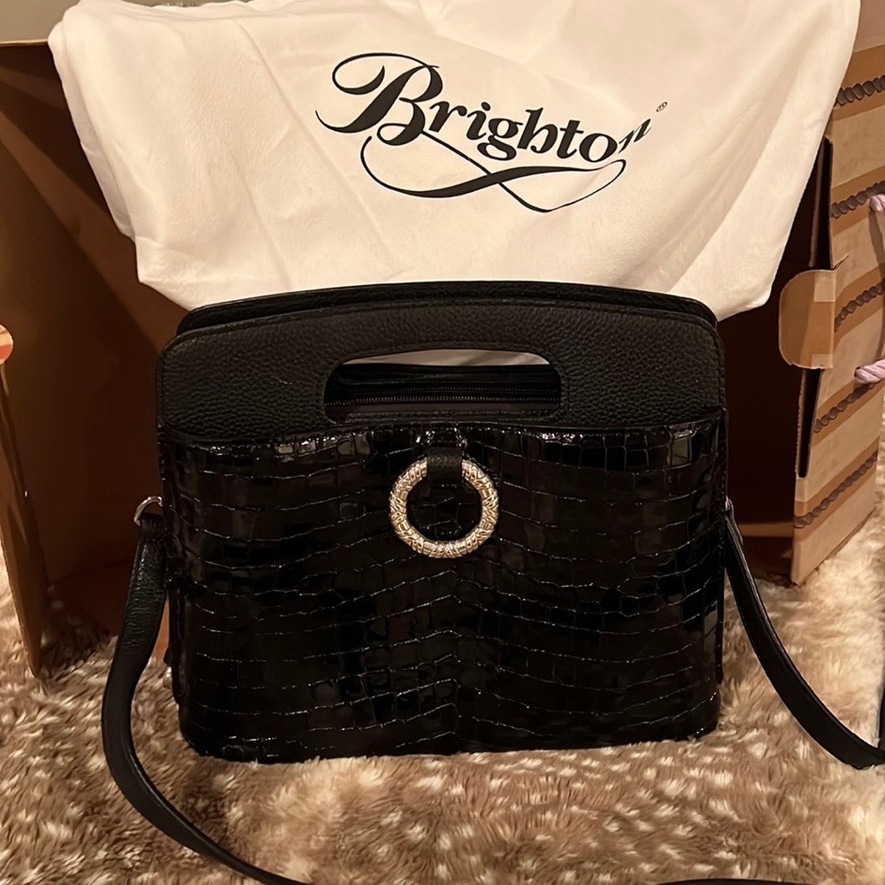 Beautiful Brighton black patent croc leather handbag